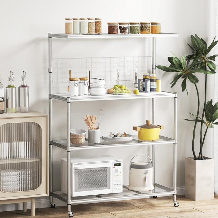 Bakers Rack on Wheels with Adjustable Shelves and Shelf Liner-