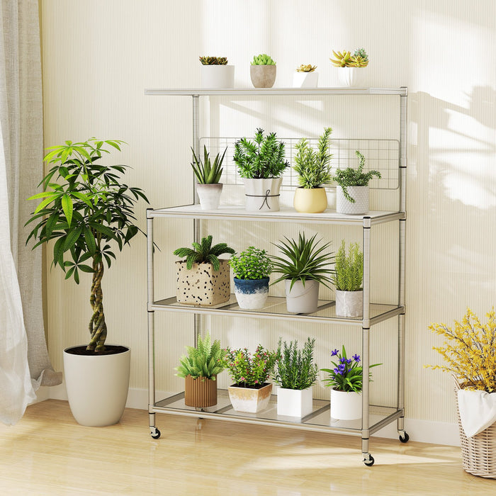 Bakers Rack on Wheels with Adjustable Shelves and Shelf Liner-