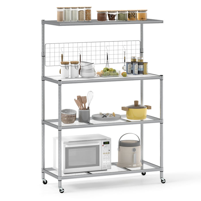 Bakers Rack on Wheels with Adjustable Shelves and Shelf Liner-