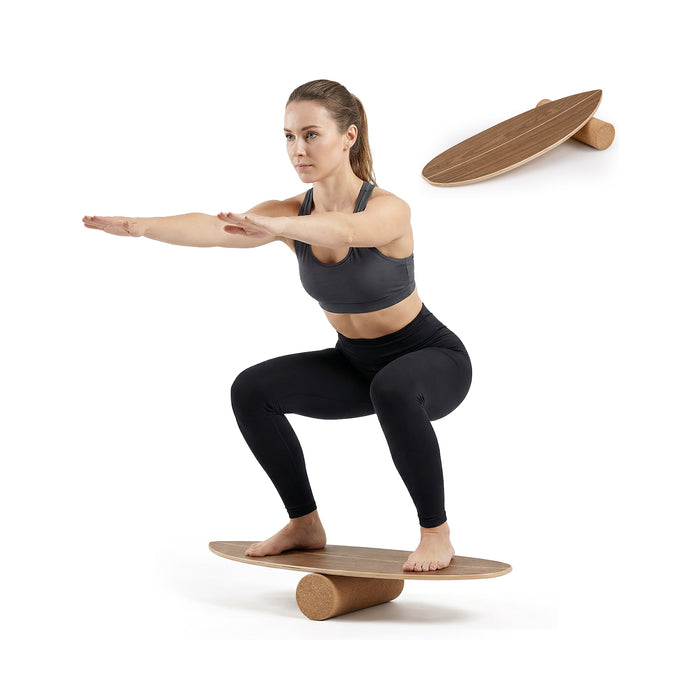 Balance Board Trainer for Adults Wooden Balancing Board with Cork Roller and Storage Rack to Exercise-
