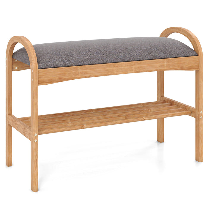 Bamboo Shoe Bench with Padded Cushion for Entrance Hallway-Grey