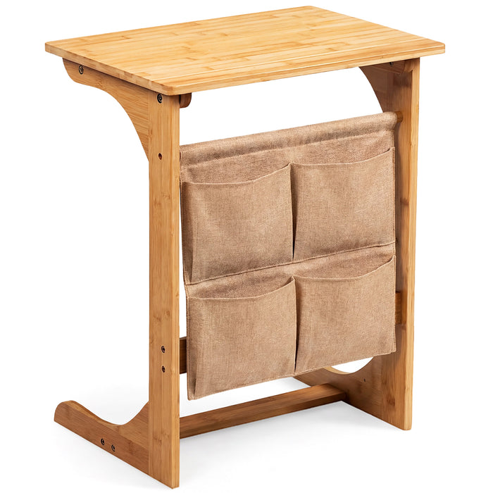 Bamboo Side Table C-Shaped Sofa End Table Laptop Desk-