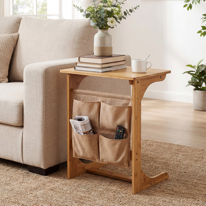 Bamboo Side Table C-Shaped Sofa End Table Laptop Desk-