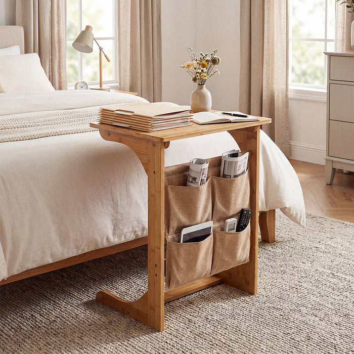 Bamboo Side Table C-Shaped Sofa End Table Laptop Desk-