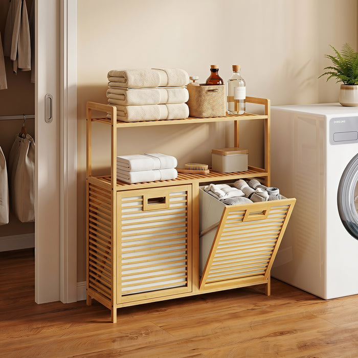 Bamboo laundry basket with Handles and Removable Liner Bags-