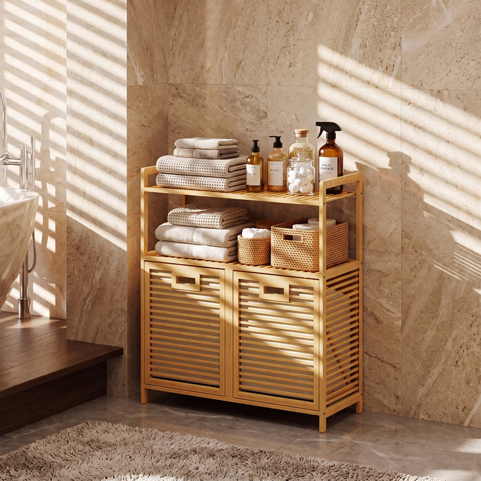 Bamboo laundry basket with Handles and Removable Liner Bags-