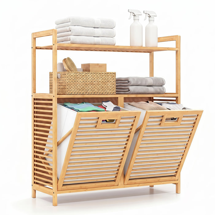 Bamboo laundry basket with Handles and Removable Liner Bags-