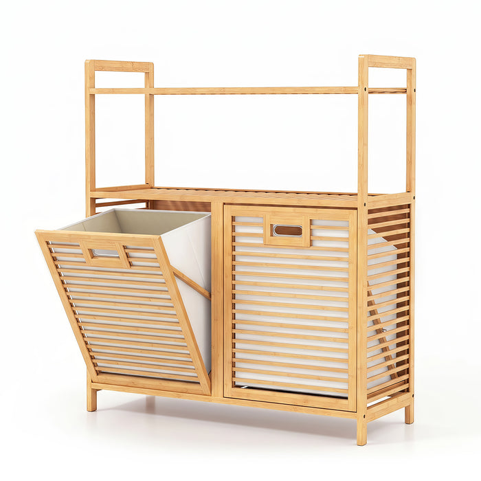 Bamboo laundry basket with Handles and Removable Liner Bags-