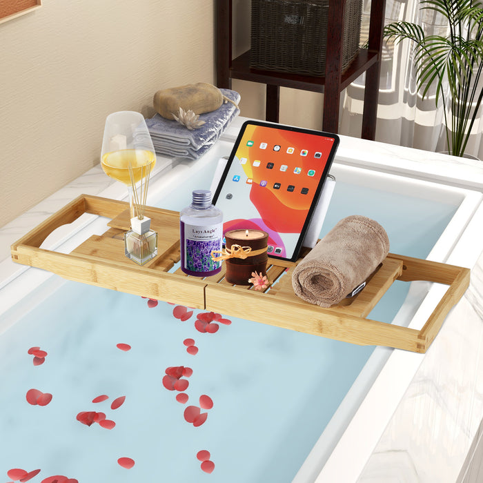 Bamboo Bathtub Caddy Tray - Adjustable Book Stand Feature - Perfect for Comfort and Convenience while Bathing