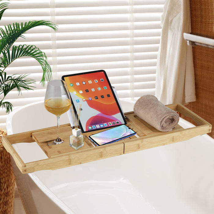 Bamboo Bathtub Caddy Tray - Adjustable Book Stand Feature - Perfect for Comfort and Convenience while Bathing