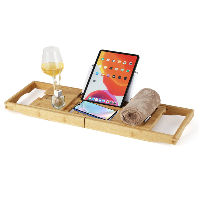Bamboo Bathtub Caddy Tray - Adjustable Book Stand Feature - Perfect for Comfort and Convenience while Bathing
