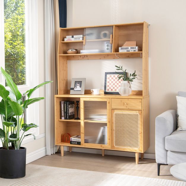 Bamboo Hutch - Buffet Cabinet with Durable Free-Standing Storage - Ideal for Organised Dining Room Solutions