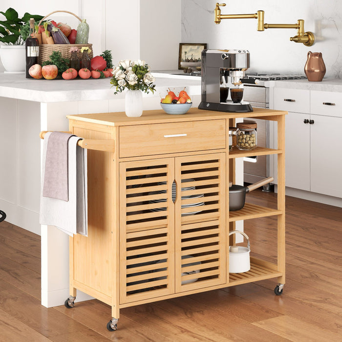 Bamboo Kitchen Island Cart Rolling Storage Sideboard with Towel Bar-