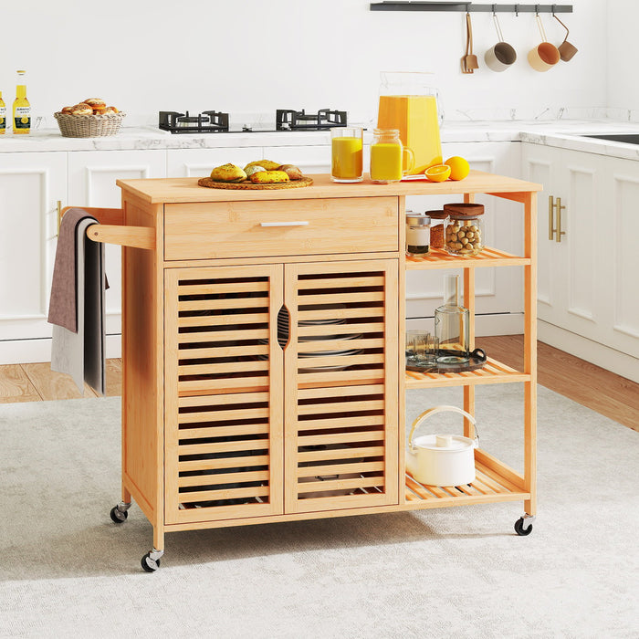 Bamboo Kitchen Island Cart Rolling Storage Sideboard with Towel Bar-