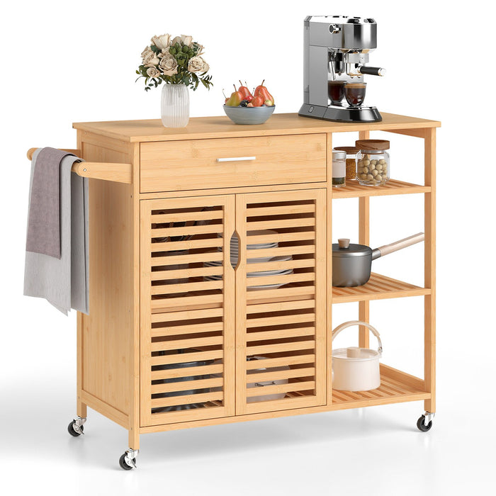 Bamboo Kitchen Island Cart Rolling Storage Sideboard with Towel Bar-