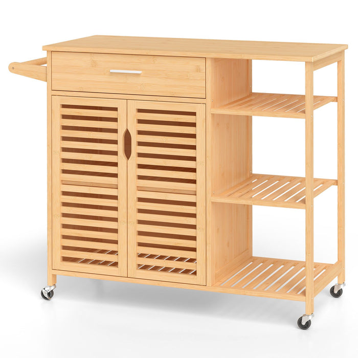 Bamboo Kitchen Island Cart Rolling Storage Sideboard with Towel Bar-