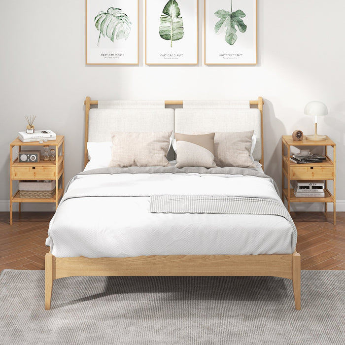 Multipurpose Bamboo Nightstand with Storage Drawer and Slatted Shelf-