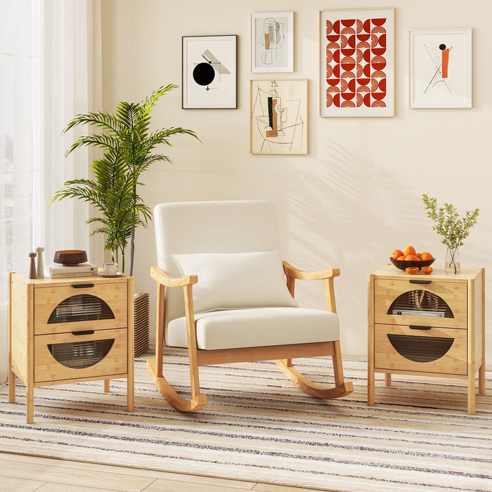 Bamboo Nightstand Mid-century Modern Bedside Table with 2 Storage Drawers-