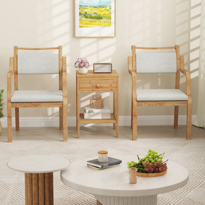 Bamboo Nightstand Set of 2 with Storage Drawer and Open Shelf-Natural-
