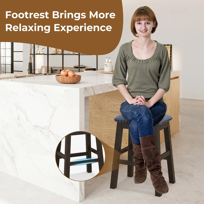 Bar Stool Set of 4 with Padded Seat and Rubber Wood Legs-Brown