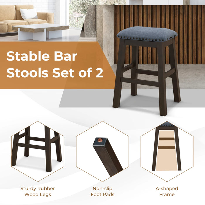 Bar Stool Set of 4 with Padded Seat and Rubber Wood Legs-Brown