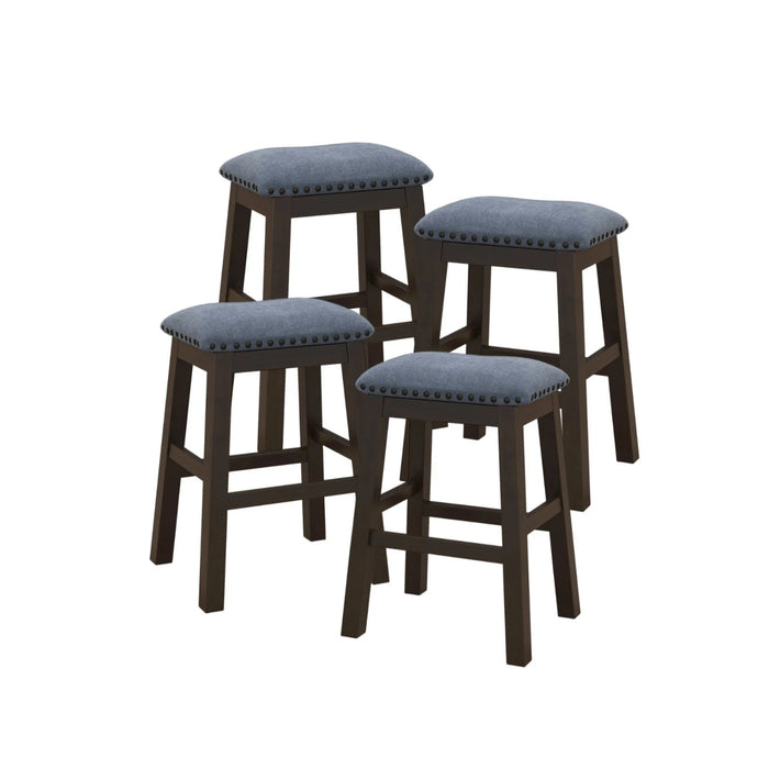 Bar Stool Set of 4 with Padded Seat and Rubber Wood Legs-Brown