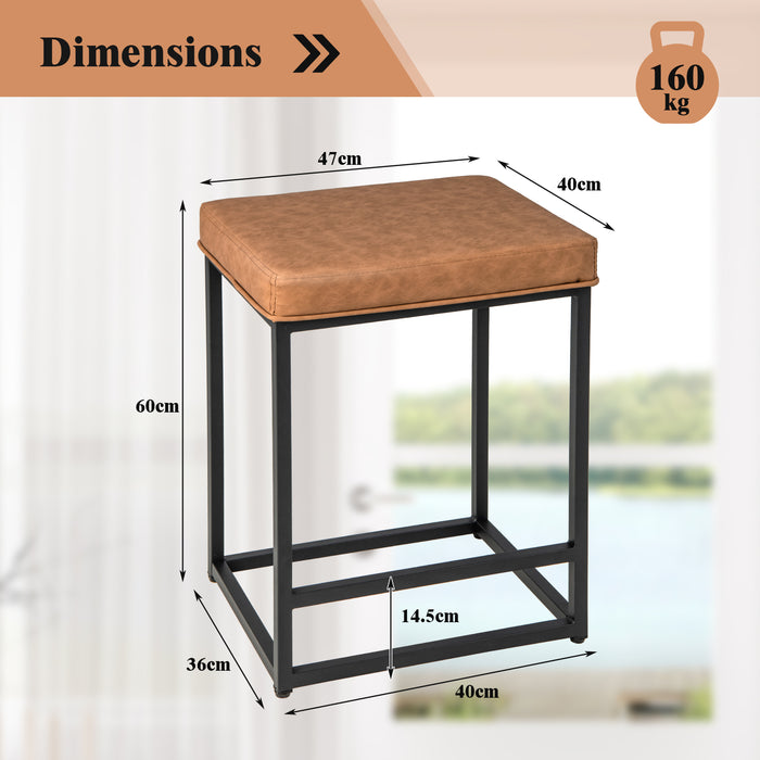 Bar Stools Set of 4 with PVC Leather Cushion Brown