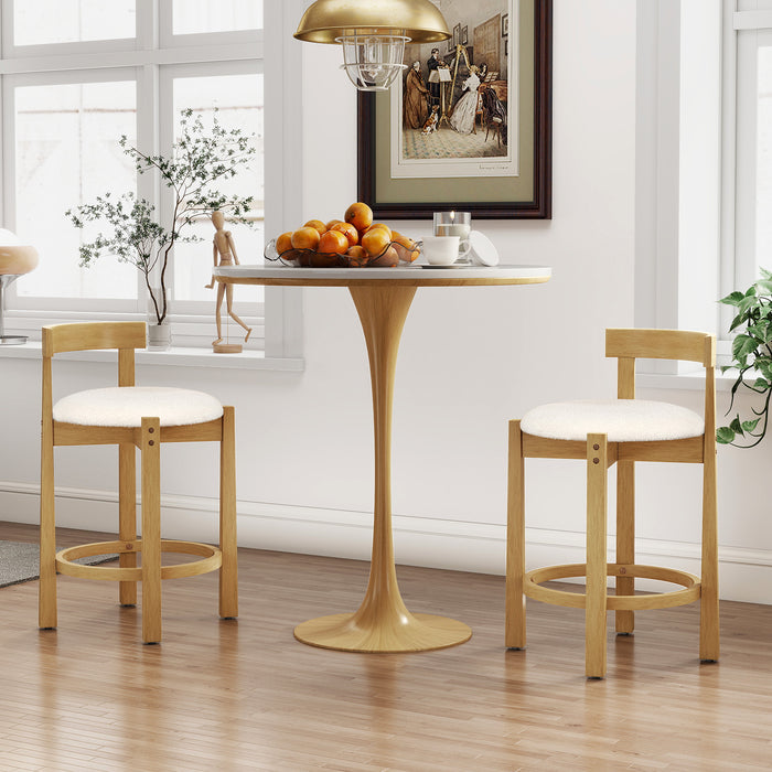 62CM Teddy Velvet Upholstered Bar Chairs Set of 2 with Backrests and Footrests-White