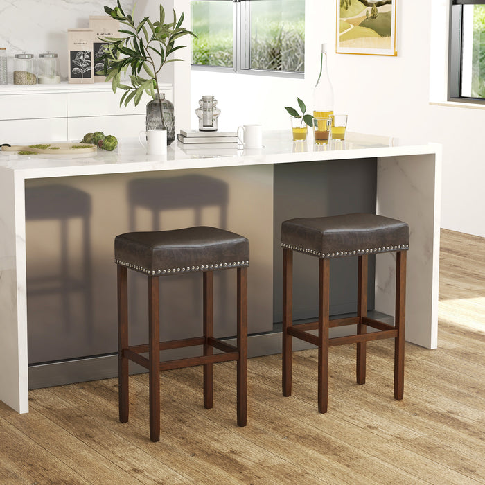 Bar Stool Set of 2 with PU Leather Upholstery Backless-Grey-