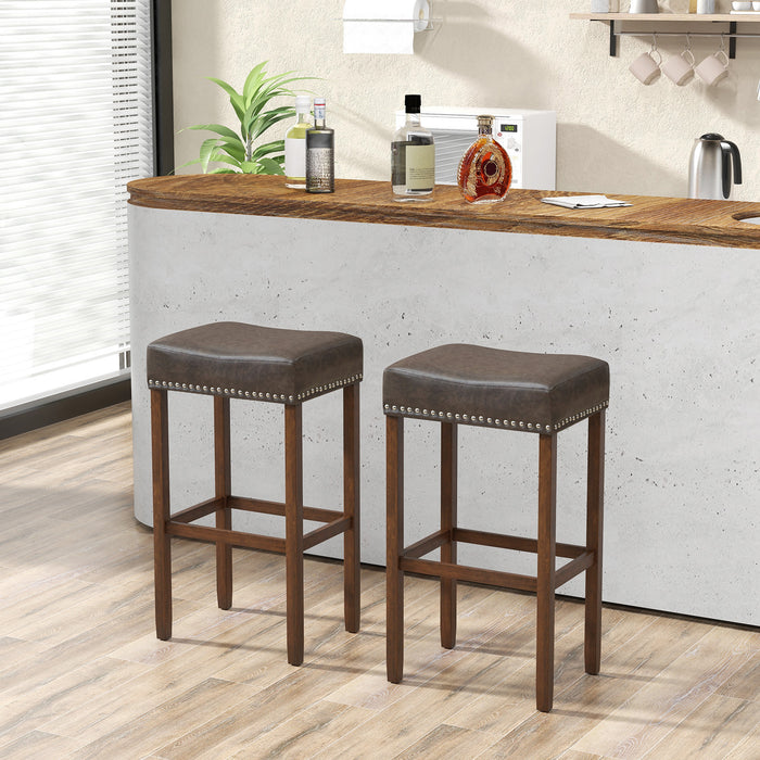 Bar Stool Set of 2 with PU Leather Upholstery Backless-Grey-