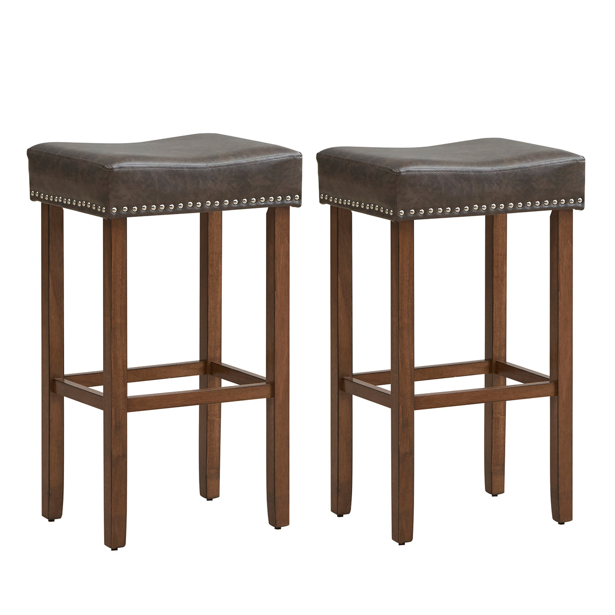 Bar Stool Set of 2 with PU Leather Upholstery Backless-Grey-