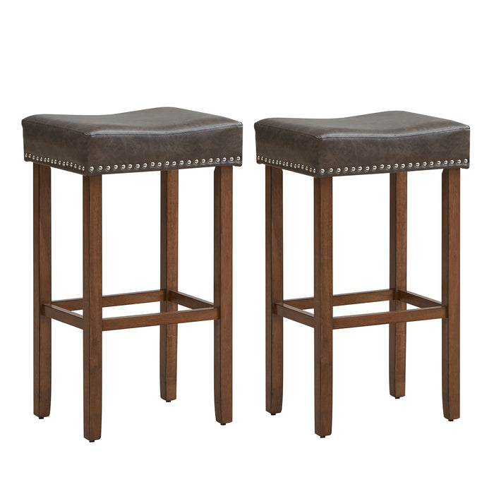 Bar Stool Set of 2 with PU Leather Upholstery Backless-Grey-