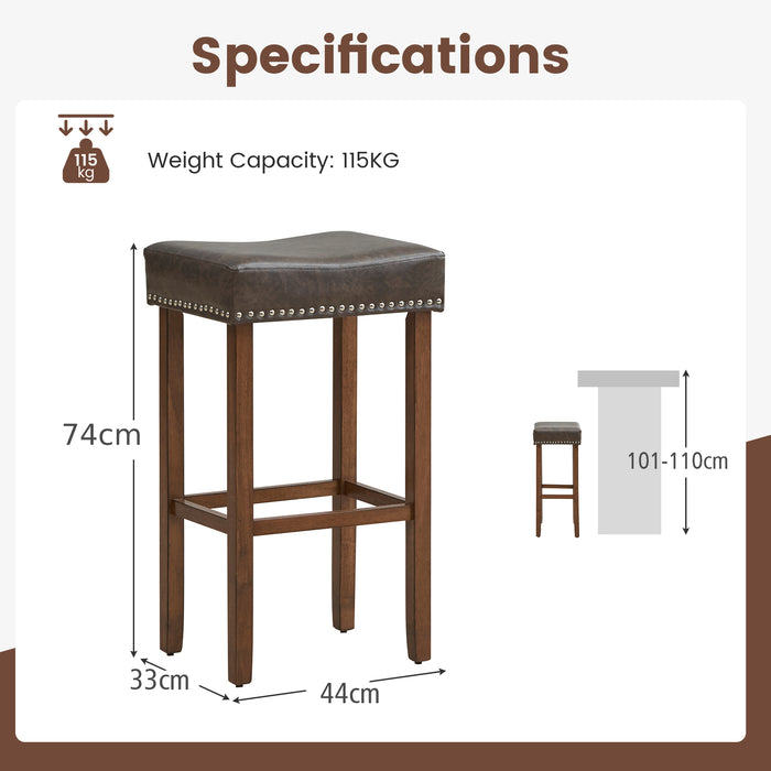 Bar Stool Set of 2 with PU Leather Upholstery Backless-Grey-