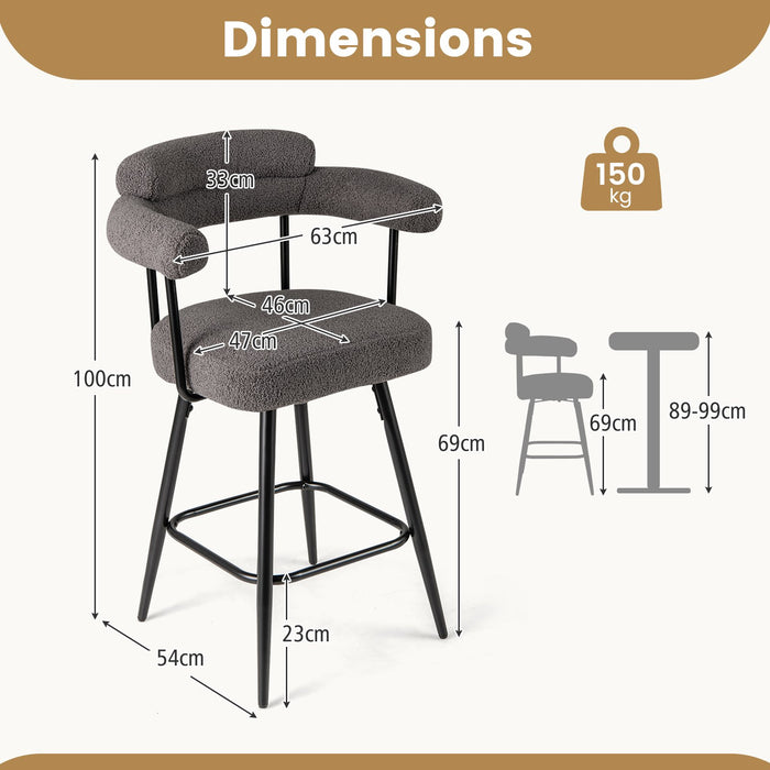 Swivel Bar Stool Set of 2 Counter Height Chairs with Curved Back-