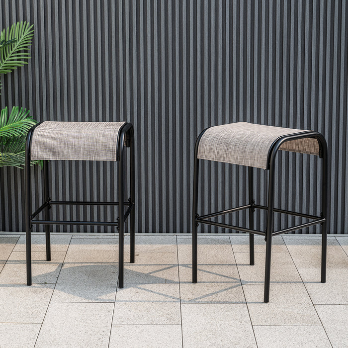 Metal Bar Height Bistro Stools Set of 2  with Curved Fabric Seat for Backyard Porch Poolside-