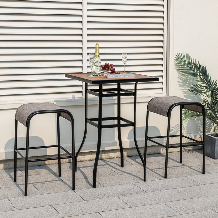 Metal Bar Height Bistro Stools Set of 2  with Curved Fabric Seat for Backyard Porch Poolside-