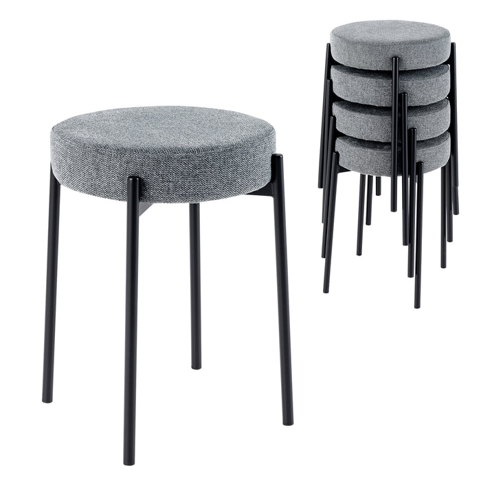 Bar Stools Set of 4 with Metal Legs and Sponge Padded Cushion-Black & Grey