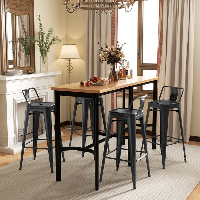 4-Piece Metal Bar Stools Set - 76 cm Height with Removable Backrest in Black Finish - Perfect for Bars, Cafes, and Kitchen Counters