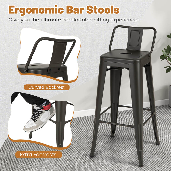 4-Piece Metal Bar Stools Set - 76 cm Height with Removable Backrest in Black Finish - Perfect for Bars, Cafes, and Kitchen Counters