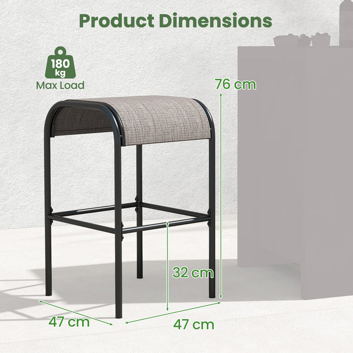 Metal Bar Height Bistro Stools Set of 2  with Curved Fabric Seat for Backyard Porch Poolside-