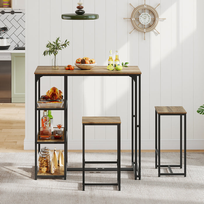 3-Piece Bar Table Set 2 Person Dining Furniture Set with 2 Stools-