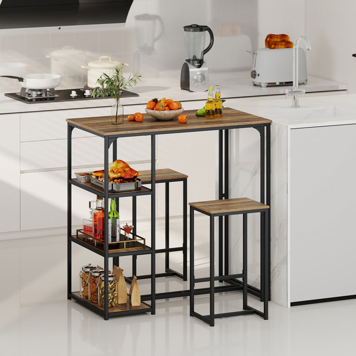 3-Piece Bar Table Set 2 Person Dining Furniture Set with 2 Stools-