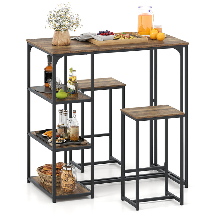 3-Piece Bar Table Set 2 Person Dining Furniture Set with 2 Stools-