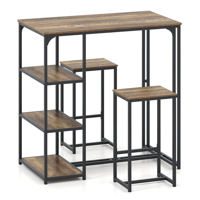 3-Piece Bar Table Set 2 Person Dining Furniture Set with 2 Stools-