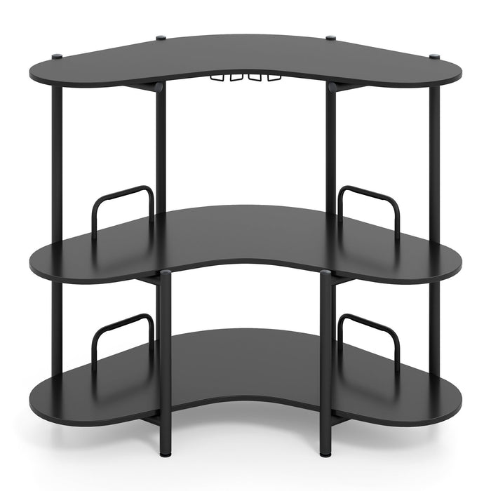3-Tier Home Bar Unit with Stemware Racks and Storage Shelves-Rustic Brown