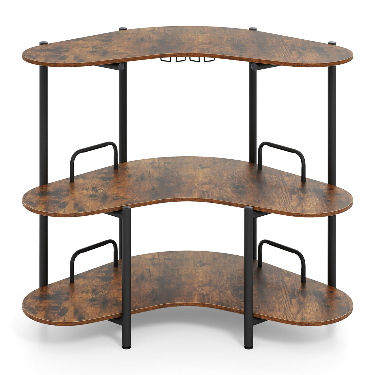 3-Tier Home Bar Unit with Stemware Racks and Storage Shelves-Rustic Br ...