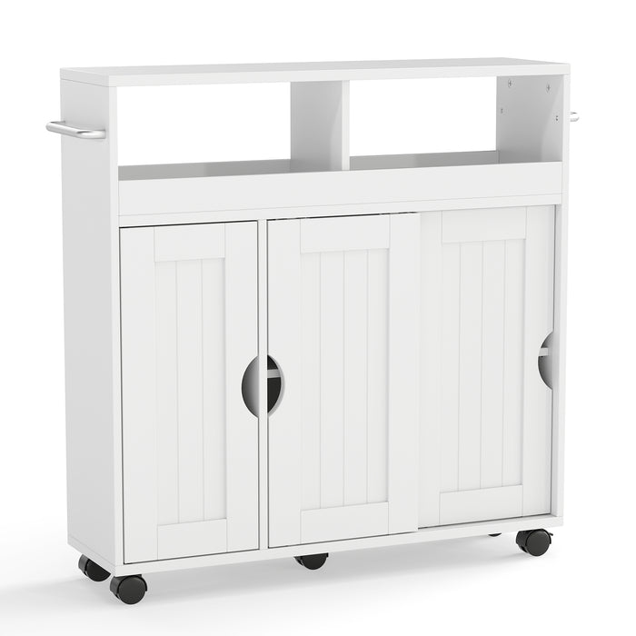 Bathroom Cabinet with Wheels Slim Side Storage Organizer with Adjustable Shelf and Towel Racks-