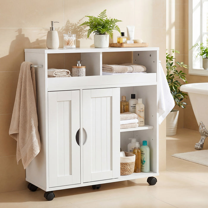 Bathroom Cabinet with Wheels Slim Side Storage Organizer with Adjustable Shelf and Towel Racks-