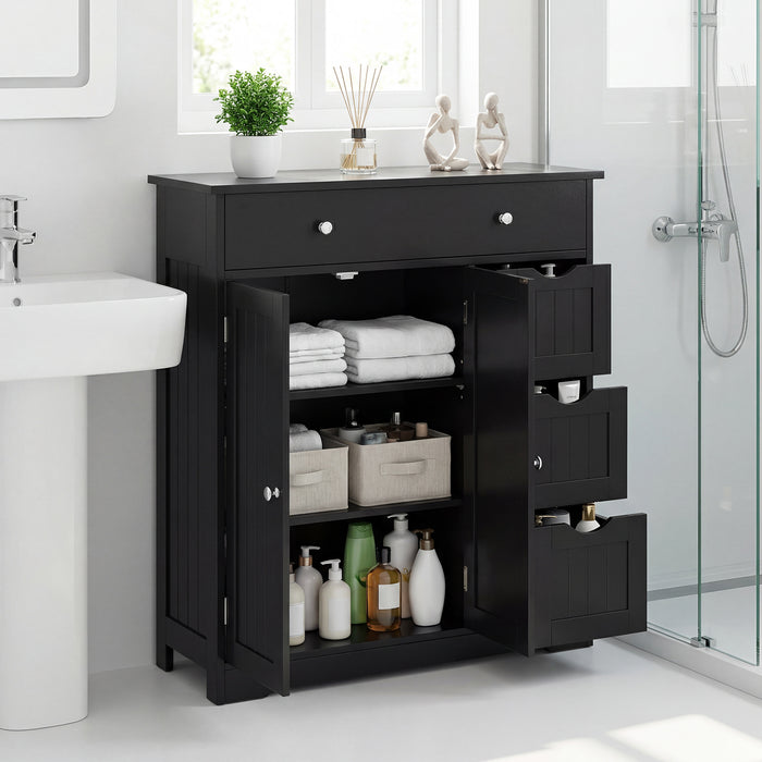 Bathroom Floor Cabinet and Large Storage Cabinet with 4 Drawers 2 Doors and Adjustable Shelf for Living Room-Black