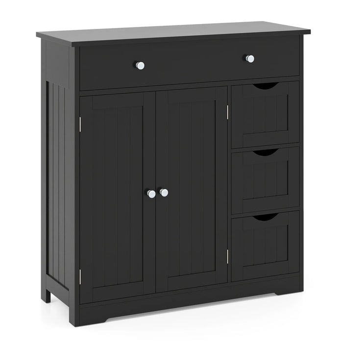 Bathroom Floor Cabinet and Large Storage Cabinet with 4 Drawers 2 Doors and Adjustable Shelf for Living Room-Black